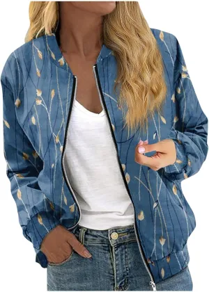 Womens Bomber Jacket Coat Casual Stand Collar Zip Up Lightweight Fall Fashion Jackets Outerwear Outfits with Pockets