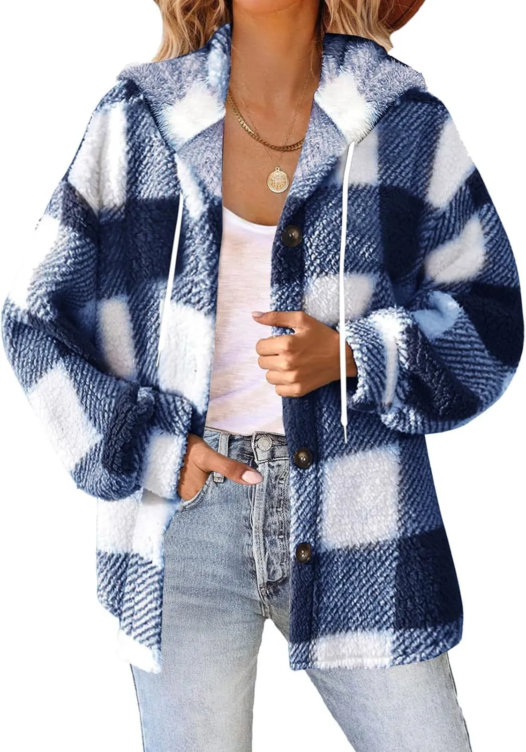 Womens Button Down Hoodies Fleece Lined Coats Soft Comfy Warm Cardigan Sweaters Plus Size Sherpa Jackets Outerwear