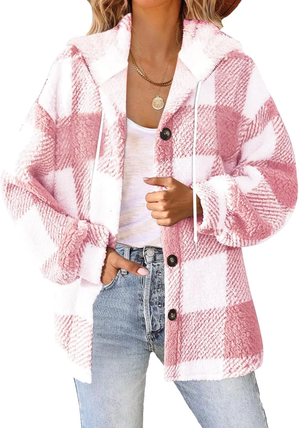 Womens Button Down Hoodies Fleece Lined Coats Soft Comfy Warm Cardigan Sweaters Plus Size Sherpa Jackets Outerwear