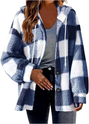 Womens Button Down Hoodies Fleece Lined Coats Soft Comfy Warm Cardigan Sweaters Plus Size Sherpa Jackets Outerwear