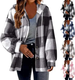 Womens Button Down Hoodies Fleece Lined Coats Soft Comfy Warm Cardigan Sweaters Plus Size Sherpa Jackets Outerwear