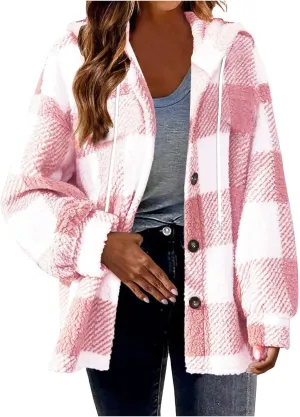 Womens Button Down Hoodies Fleece Lined Coats Soft Comfy Warm Cardigan Sweaters Plus Size Sherpa Jackets Outerwear