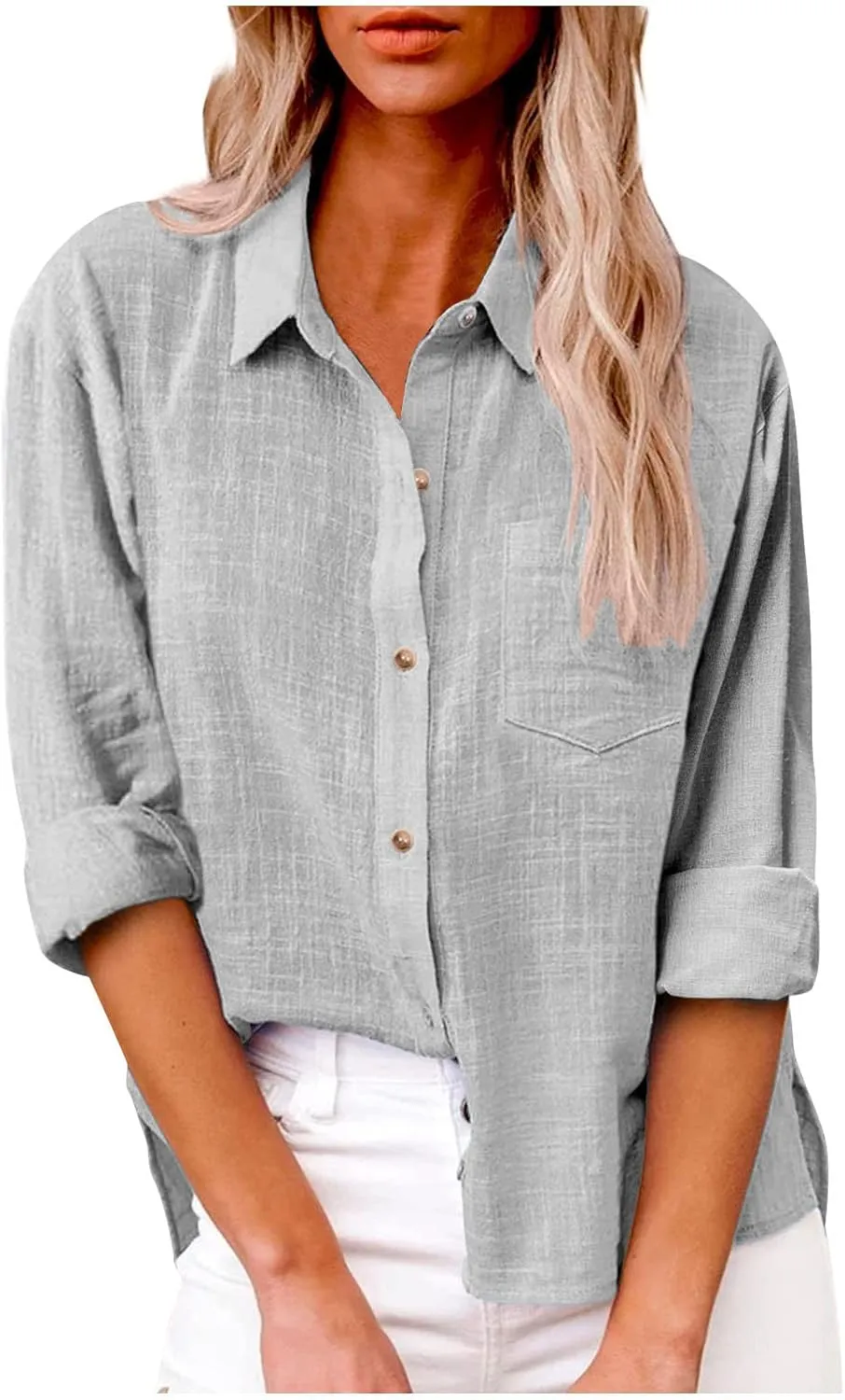Womens Button Down Linen Shirt Business Casual Tops Long Sleeve Lapel Shirt Dressy Shirts for Work Lightweight Shirts
