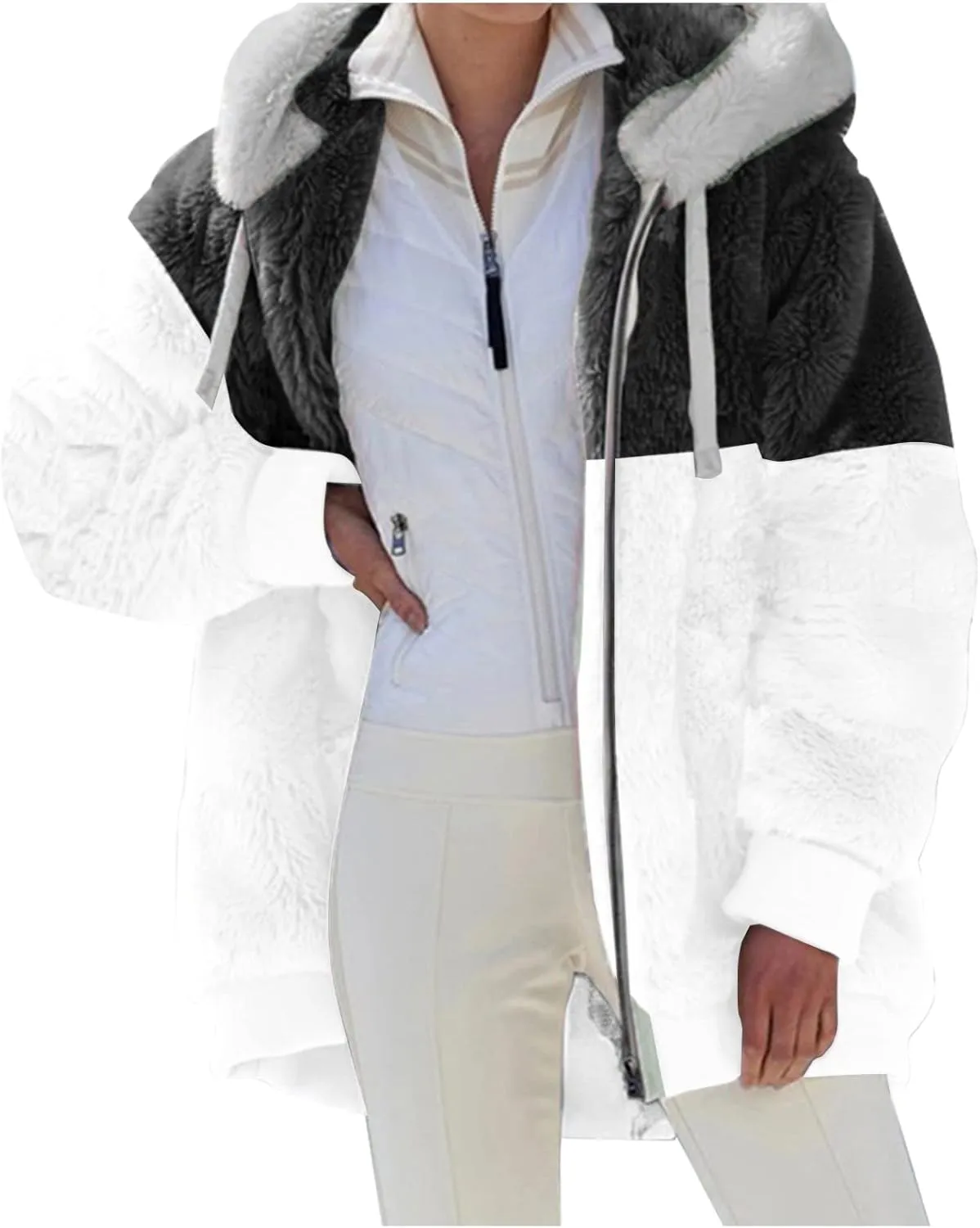 Women's Casual Fashion Loose Solid Color Hat Plus Fleece Collar Pocket Jacket