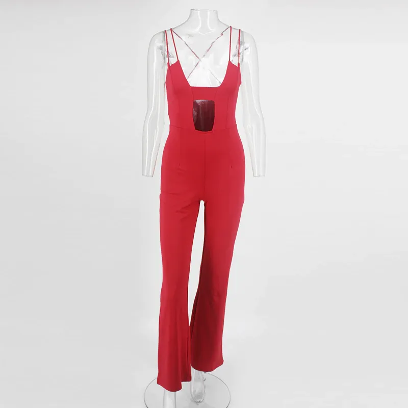 Women's Casual Sleeveless Backless V-Neck Jumpsuit