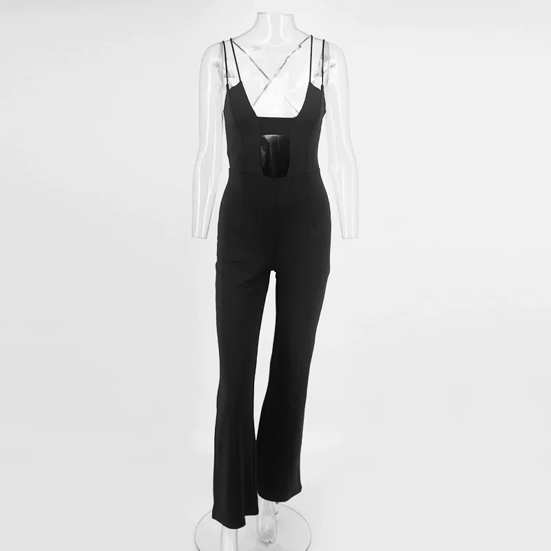 Women's Casual Sleeveless Backless V-Neck Jumpsuit