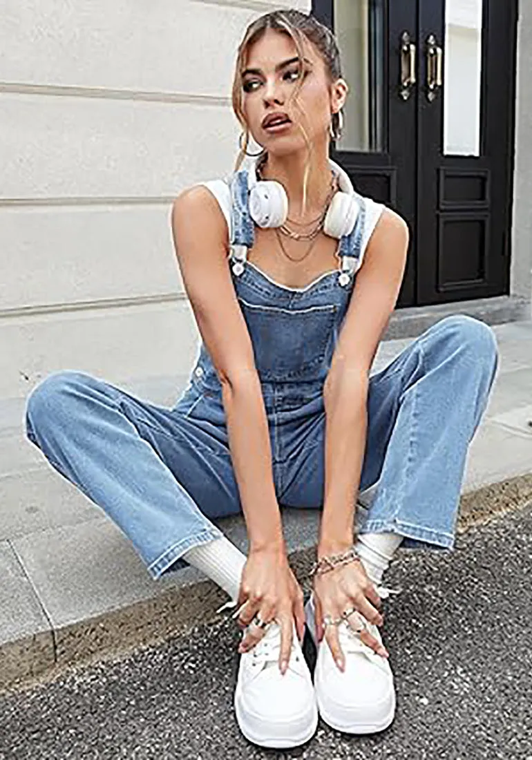 Women's Casual Stretch Adjustable Denim Bib Overalls Jeans Pants Jumpsuits