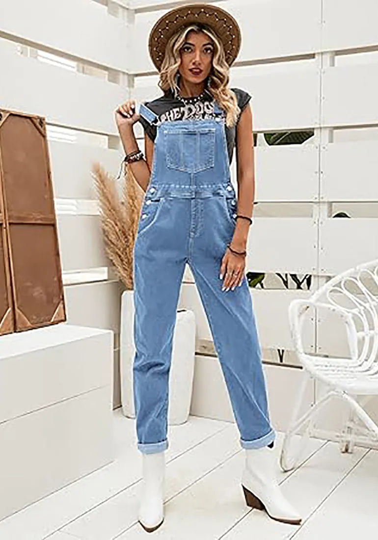 Women's Casual Stretch Adjustable Denim Bib Overalls Jeans Pants Jumpsuits