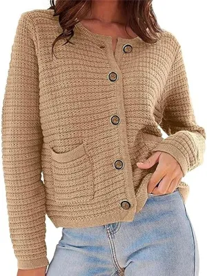 Womens Chunky Knit Cardigan Open Front Button Down Trendy Sweaters Outerwear Long Sleeve Jackets Outerwear