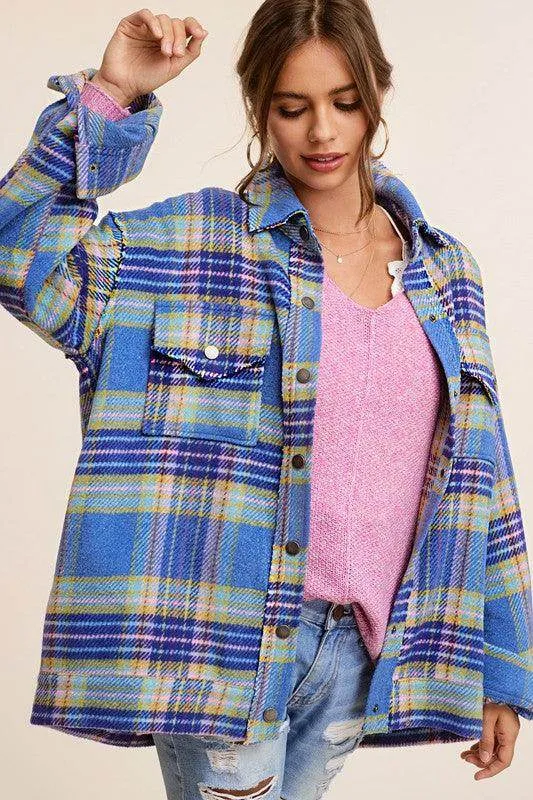 Womens Colorful Plaid Hailee Thick Shirt Jacket