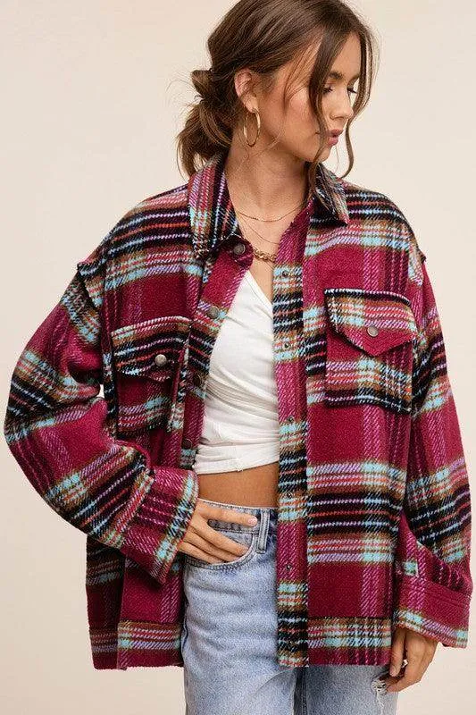 Womens Colorful Plaid Hailee Thick Shirt Jacket