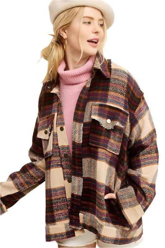 Womens Colorful Plaid Hailee Thick Shirt Jacket