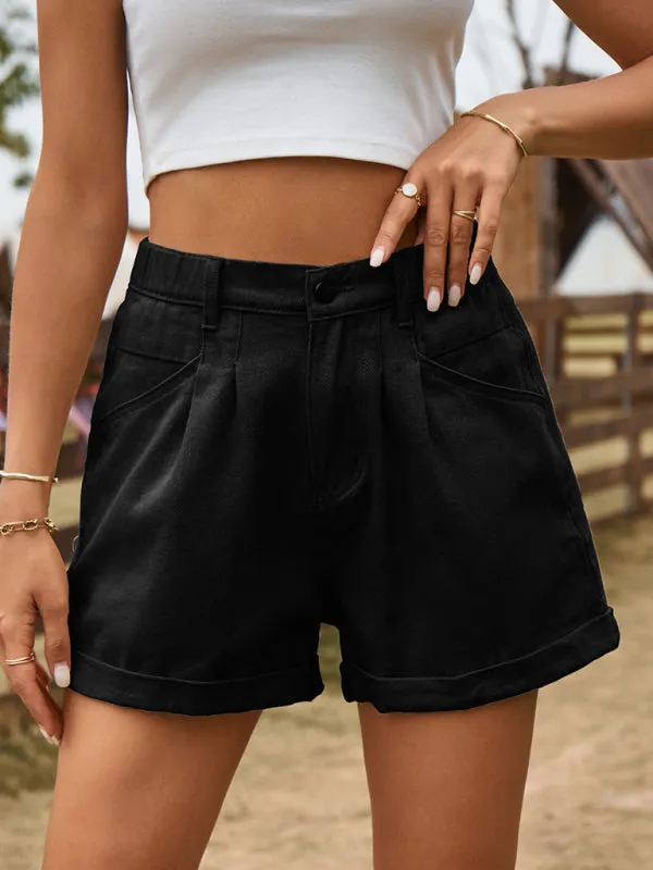 Women’s Coloured Denim Shorts with Elastic Waist and Pockets