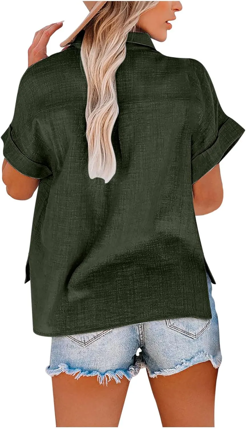 Women's Cotton Linen Shirts Casual Short Sleeve Blouses Plus Size Button Up T-Shirts Resort Wear Summer 2025