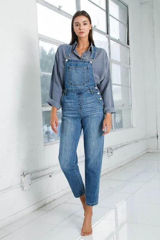 Womens Cropped Bib Denim Jean Overalls