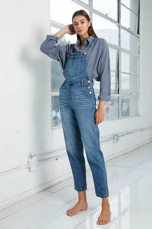 Womens Cropped Bib Denim Jean Overalls