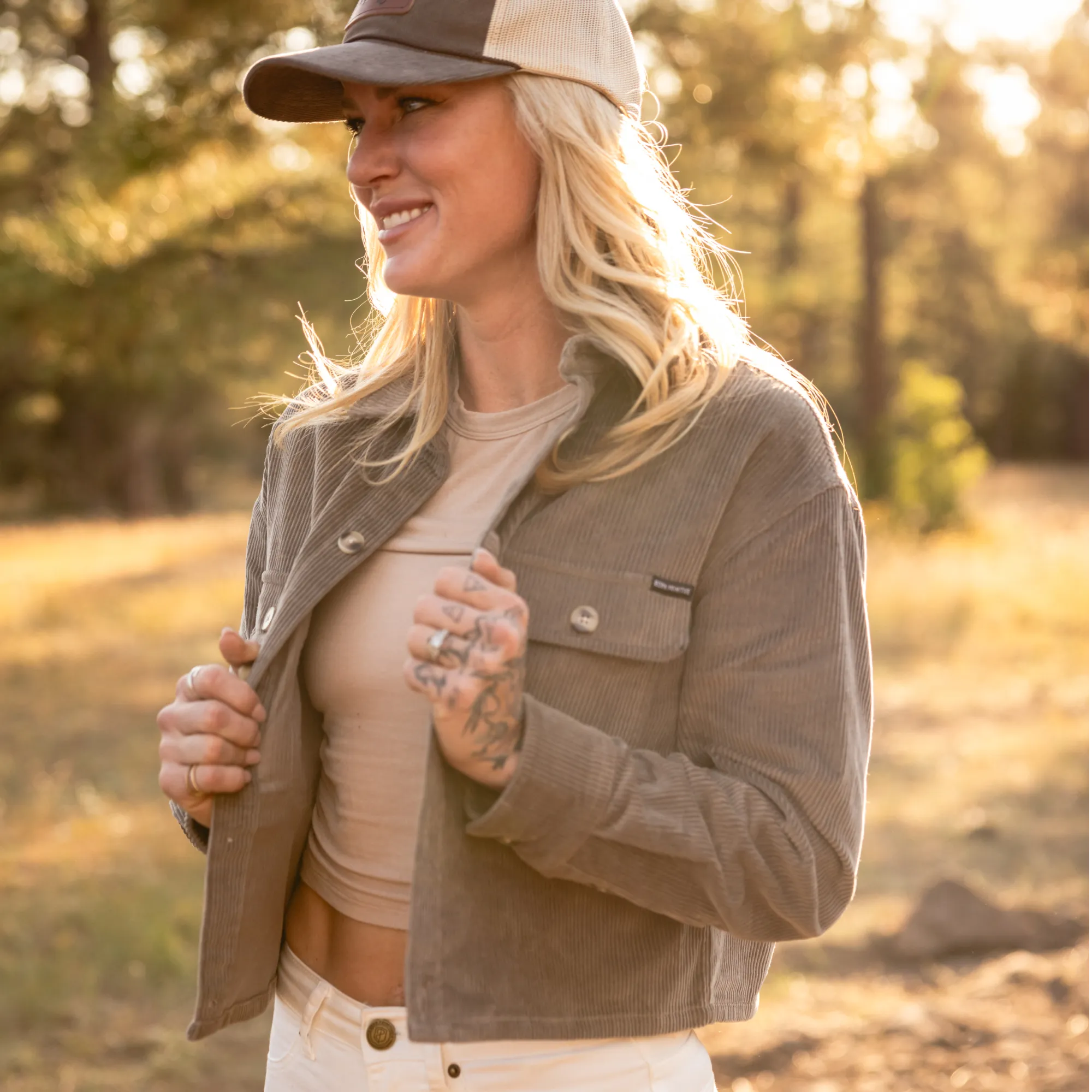 Women’s Cropped Corduroy Shirt (Elephant)