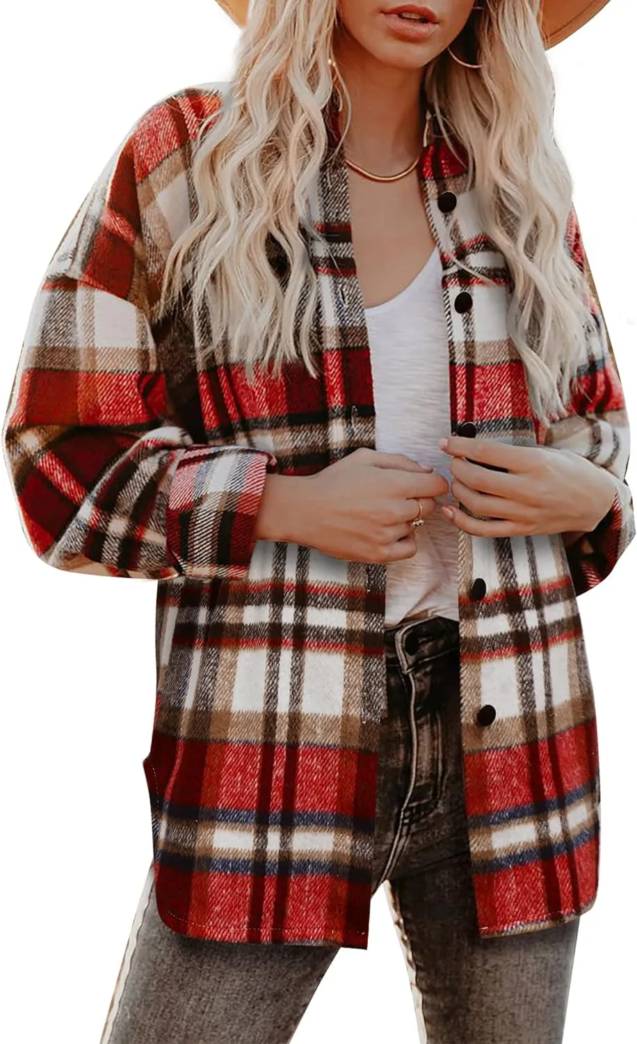 Women's Flannel Plaid Long Sleeve Button Down with pockets