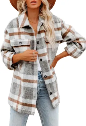Women's Flannel Plaid Long Sleeve Button Down with pockets
