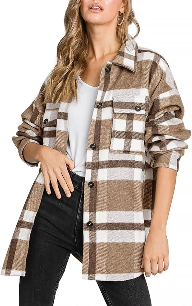 Women's Flannel Plaid Long Sleeve Button Down with pockets