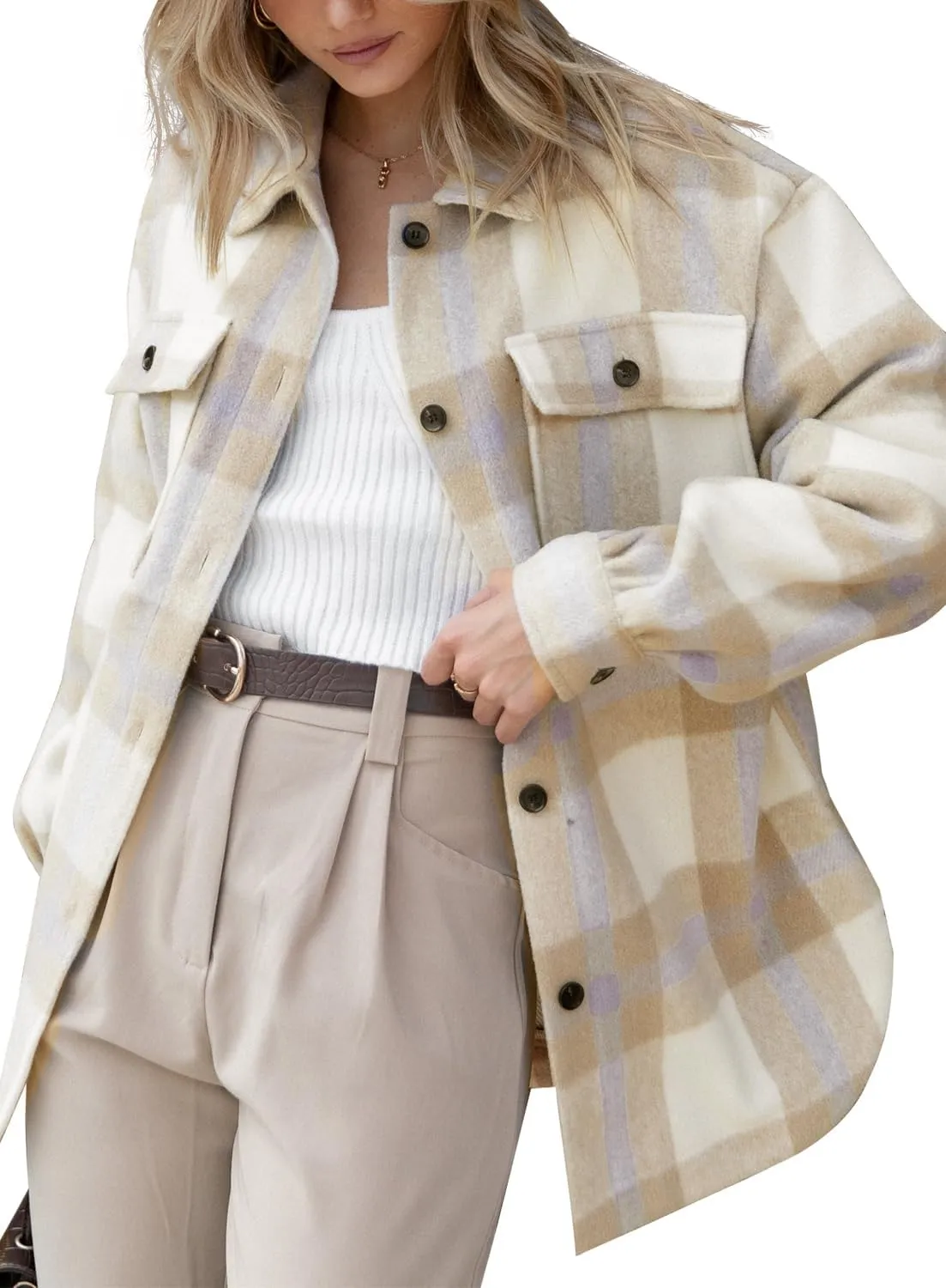 Women's Flannel Plaid Long Sleeve Button Down with pockets