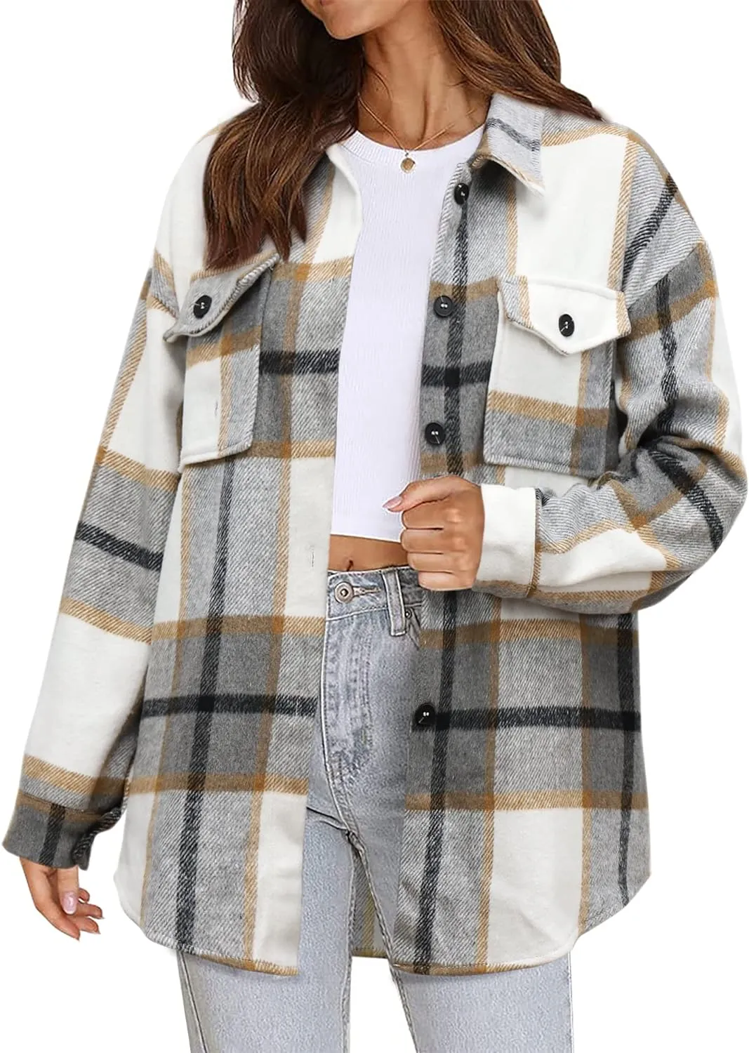 Women's Flannel Plaid Long Sleeve Button Down with pockets