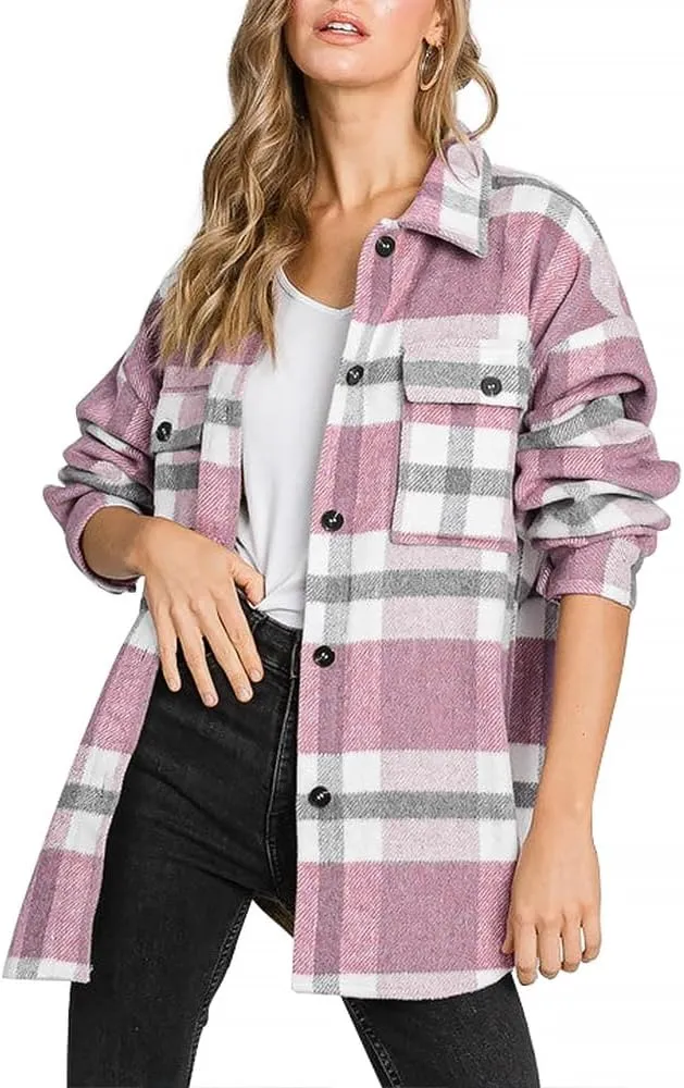 Women's Flannel Plaid Long Sleeve Button Down with pockets