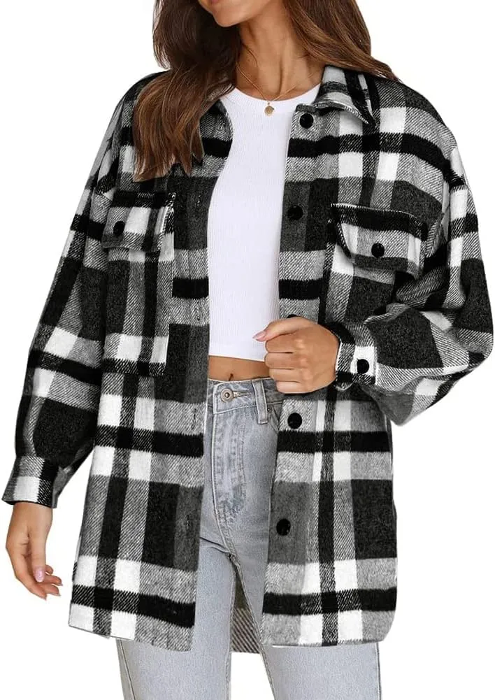 Women's Flannel Plaid Long Sleeve Button Down with pockets