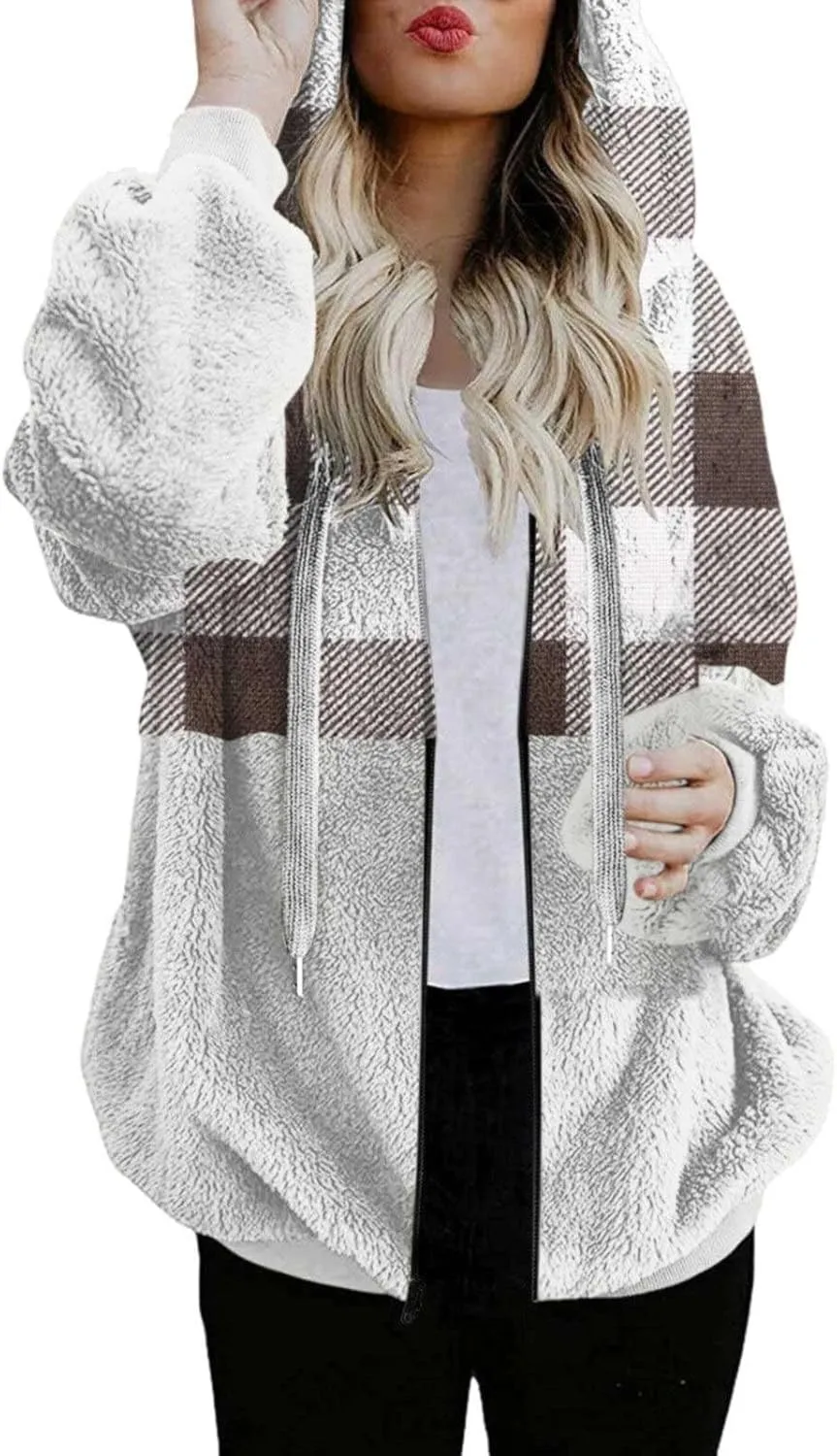 Womens Flannel Shacket Jacket Hooded Jackets Up Button Cardigan Trendy Plaid Fuzzy Outerwear Womens Long Flannel