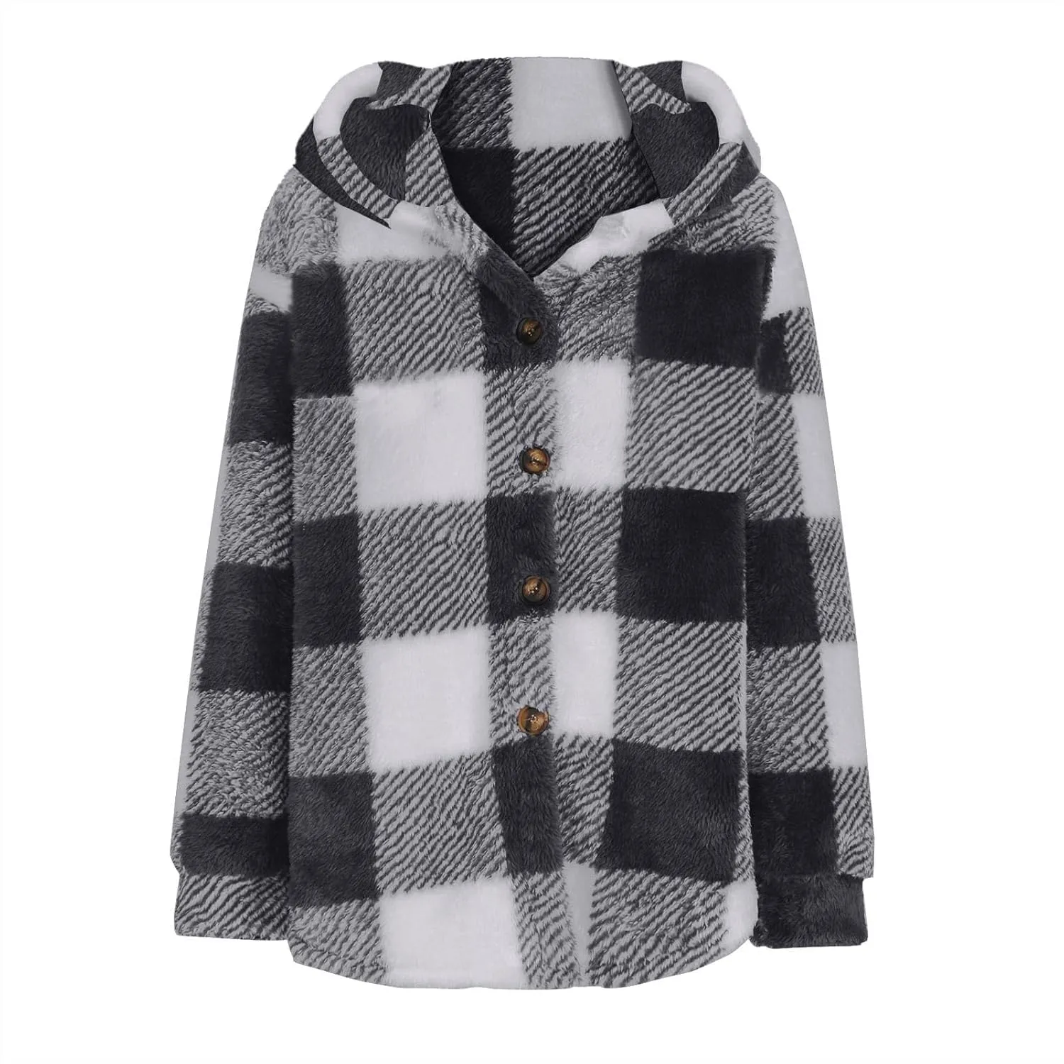 Womens Flannel Shacket Jacket Hooded Jackets Up Button Cardigan Trendy Plaid Fuzzy Outerwear Womens Long Flannel