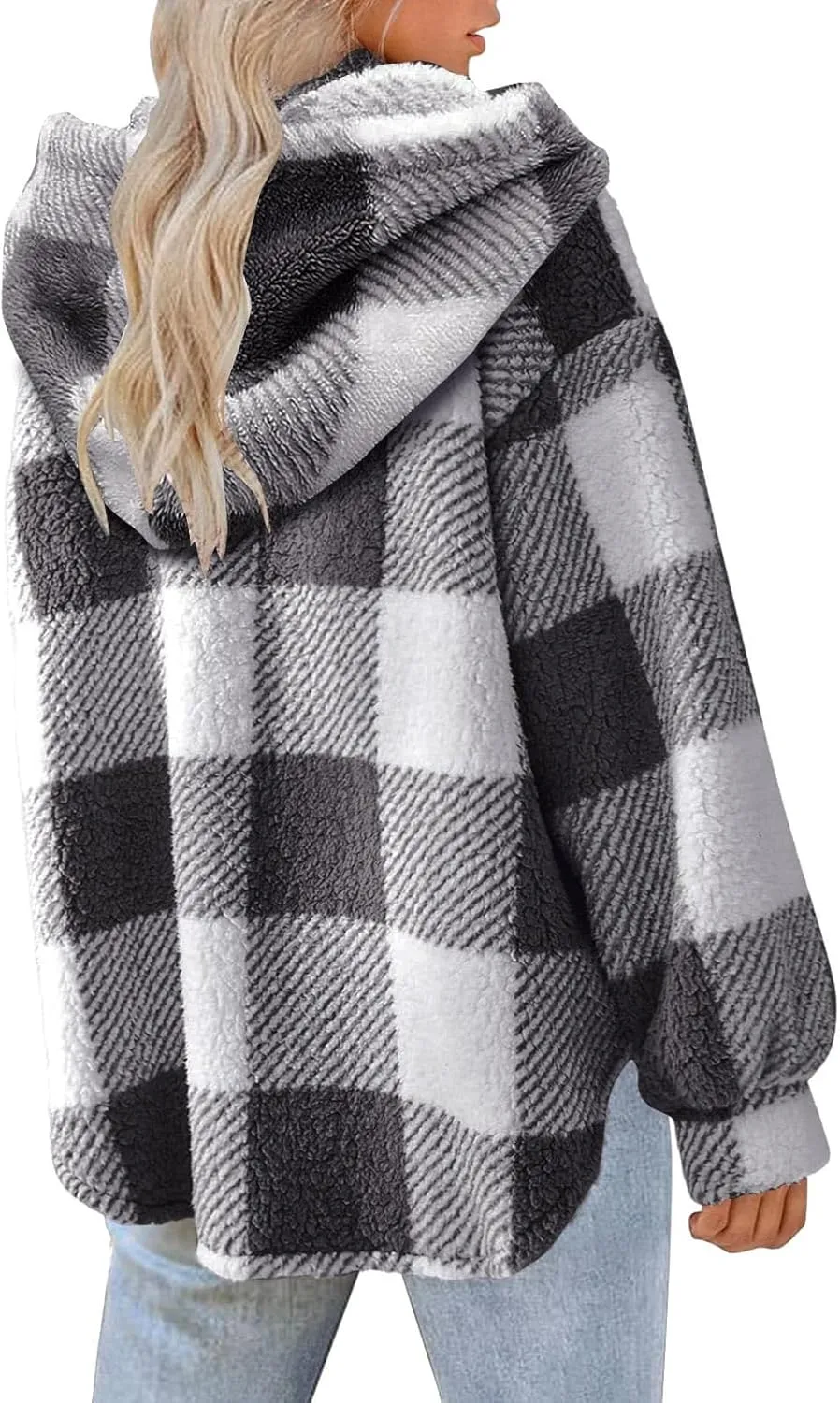 Womens Flannel Shacket Jacket Hooded Jackets Up Button Cardigan Trendy Plaid Fuzzy Outerwear Womens Long Flannel