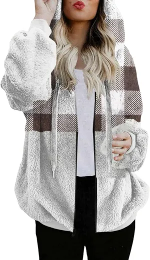 Womens Flannel Shacket Jacket Hooded Jackets Up Button Cardigan Trendy Plaid Fuzzy Outerwear Womens Long Flannel