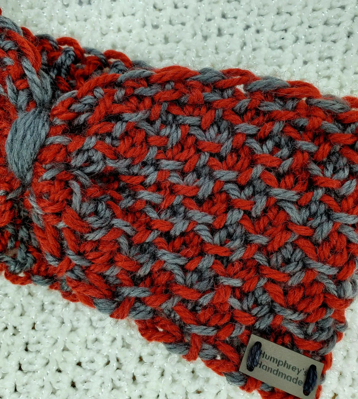 Women's Gray and Maroon Yak Wool Earwarmer | Tunisian Crochet Winter Headband | USA Made | Gray Dark Red