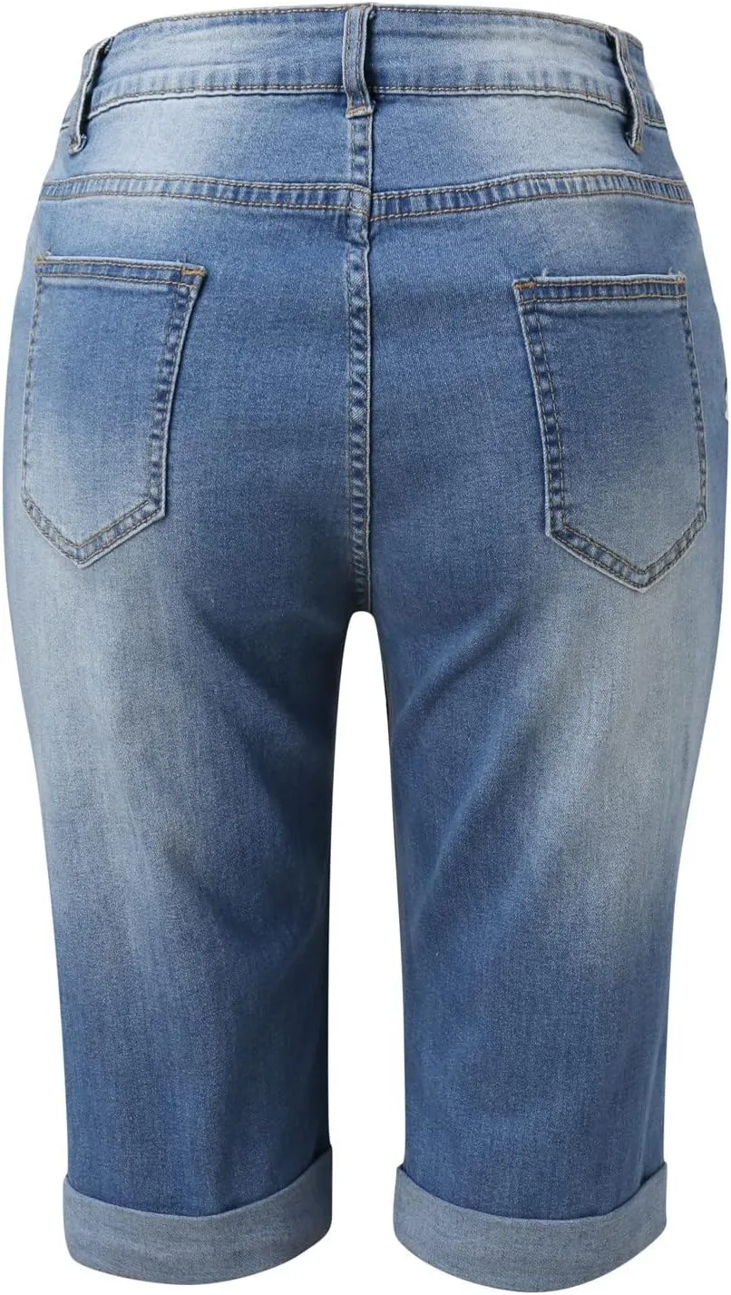 Women's Jean Shorts Ripped High Waisted Stretchy Denim Shorts Y2K Summer Casual Denim Shorts Bermuda Short Jean Biker Shorts