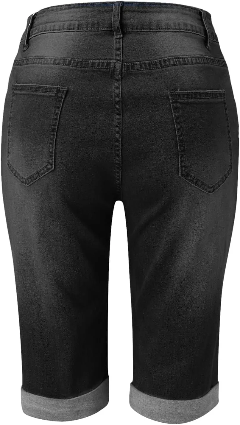 Women's Jean Shorts Ripped High Waisted Stretchy Denim Shorts Y2K Summer Casual Denim Shorts Bermuda Short Jean Biker Shorts