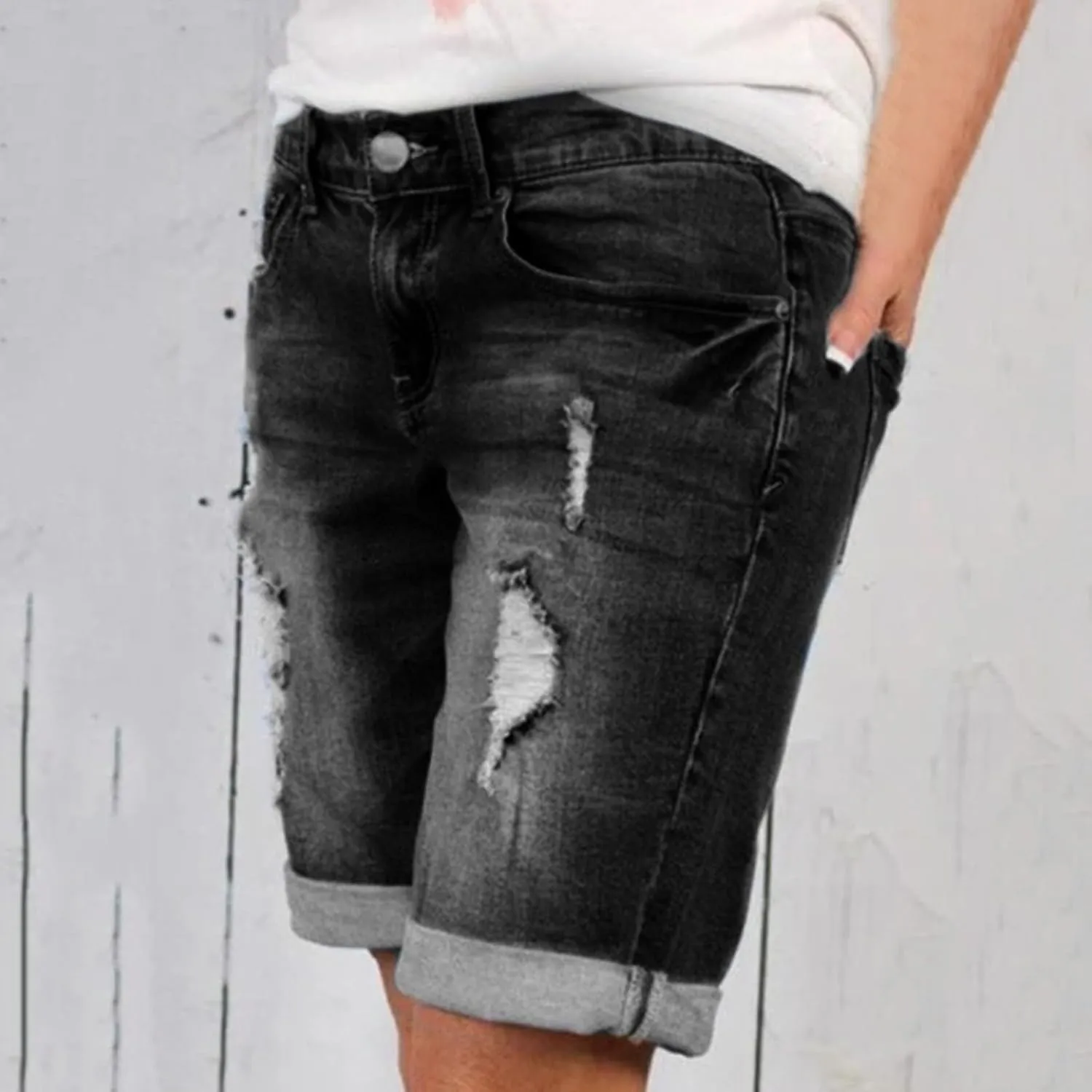 Women's Jean Shorts Ripped High Waisted Stretchy Denim Shorts Y2K Summer Casual Denim Shorts Bermuda Short Jean Biker Shorts