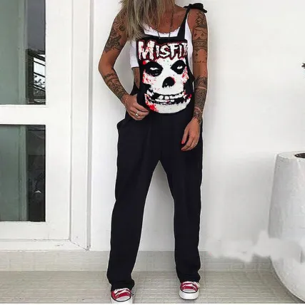 Womens Jumpsuits for Summer Graphic Punk Trendy Pockets Casual