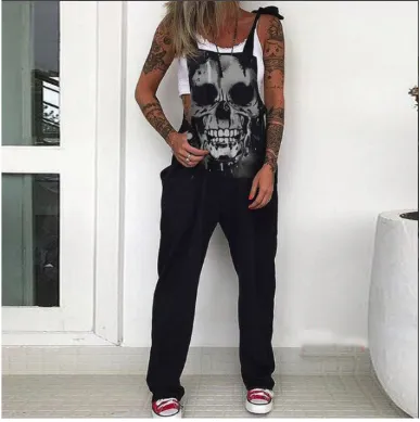 Womens Jumpsuits for Summer Graphic Punk Trendy Pockets Casual
