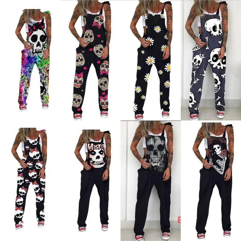 Womens Jumpsuits for Summer Graphic Punk Trendy Pockets Casual