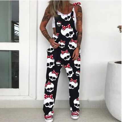 Womens Jumpsuits for Summer Graphic Punk Trendy Pockets Casual