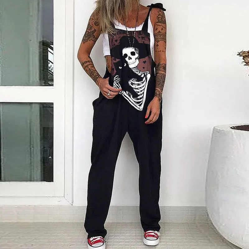 Womens Jumpsuits for Summer Graphic Punk Trendy Pockets Casual