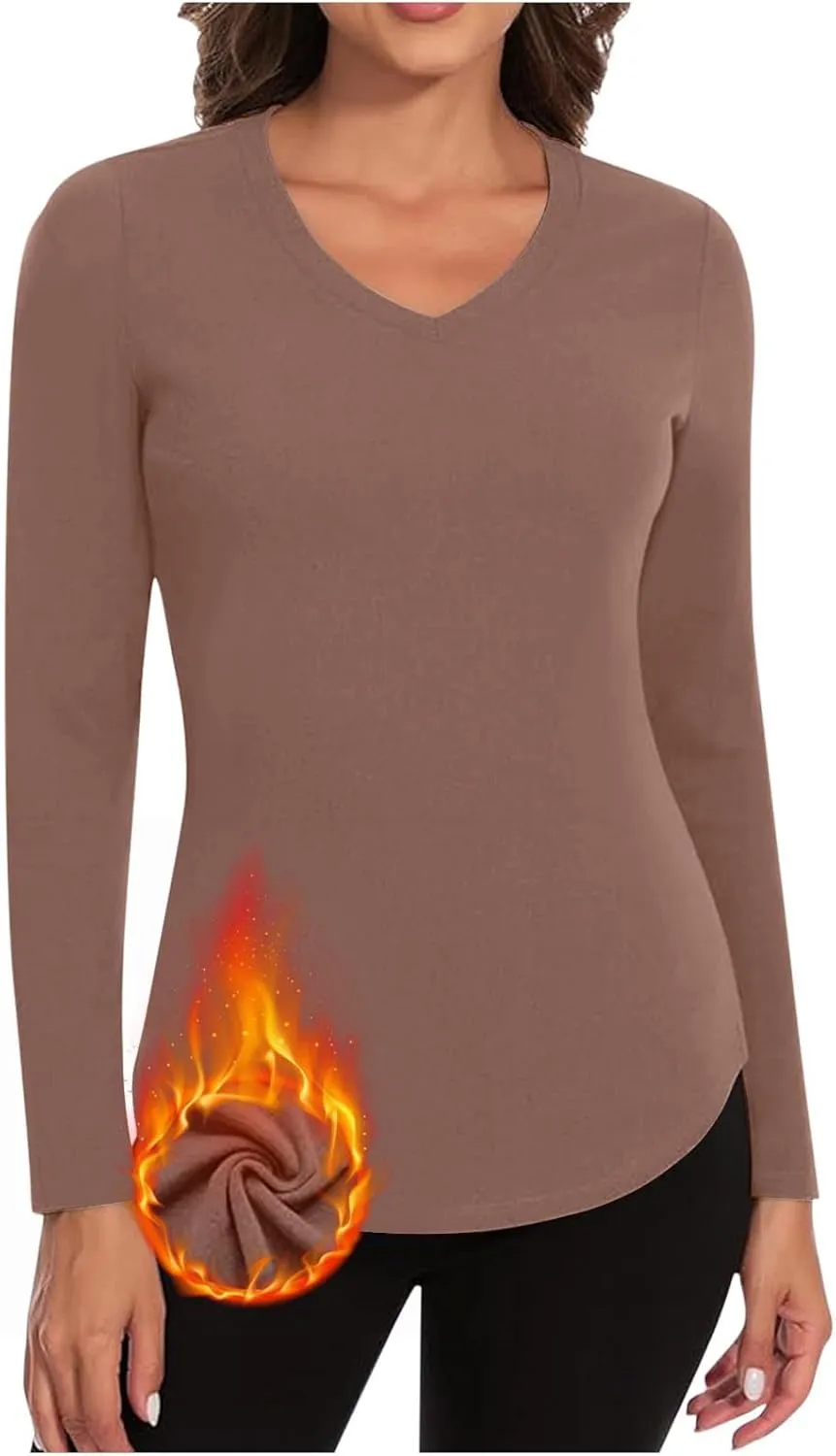 Womens Lightweight Shirts Solid Color Basic Shirts V Neck Long Sleeve Pullover Slim Fit Tunic Tops Casual Comfy Tops