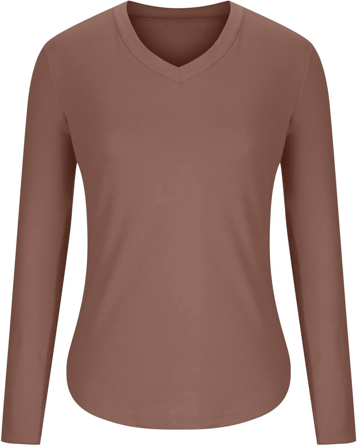 Womens Lightweight Shirts Solid Color Basic Shirts V Neck Long Sleeve Pullover Slim Fit Tunic Tops Casual Comfy Tops