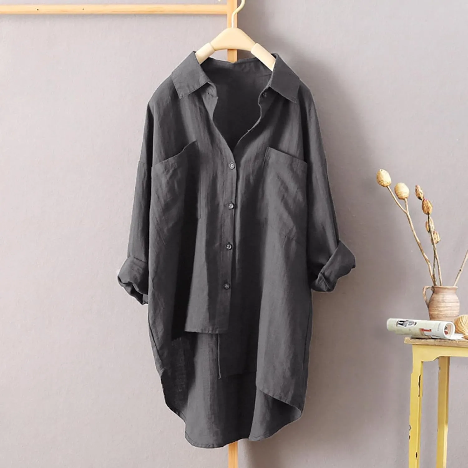 Womens Linen Button Down Shirts Cotton Long Sleeved Shirt Blouse Women's Blouses Button-Down Shirts Dress Shirts