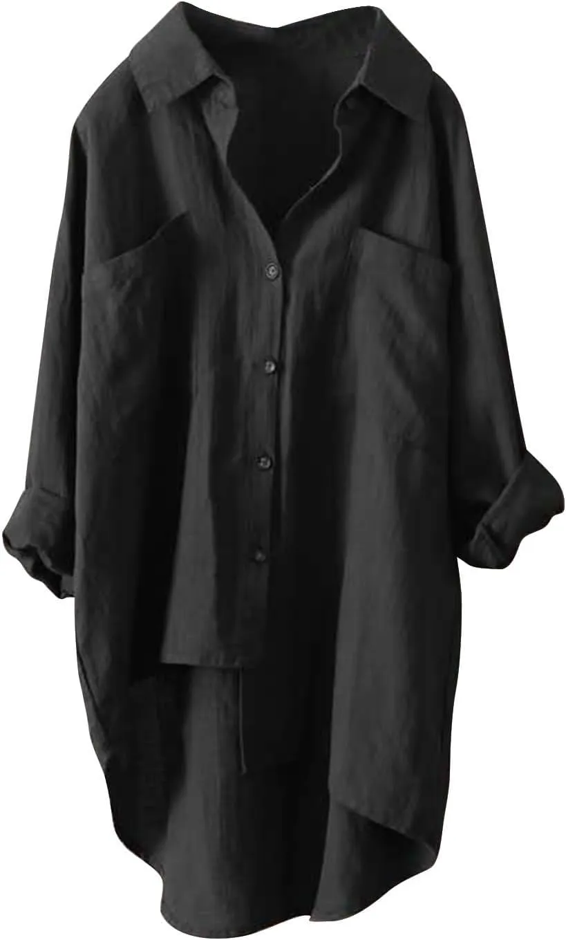 Womens Linen Button Down Shirts Cotton Long Sleeved Shirt Blouse Women's Blouses Button-Down Shirts Dress Shirts
