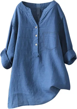 Womens Linen Button Down Shirts Cotton Long Sleeved Shirt Blouse Women's Blouses Button-Down Shirts Dress Shirts