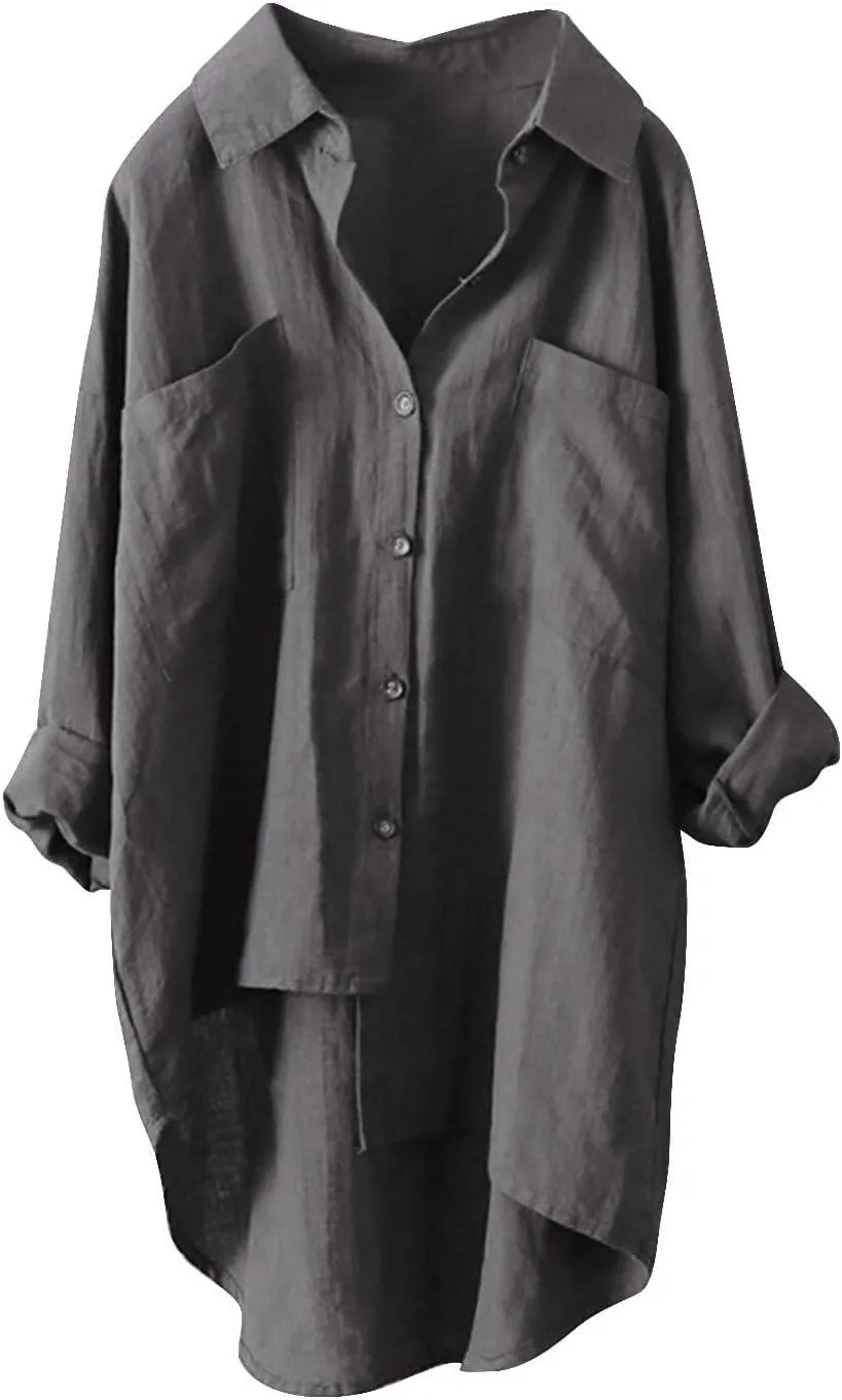 Womens Linen Button Down Shirts Cotton Long Sleeved Shirt Blouse Women's Blouses Button-Down Shirts Dress Shirts