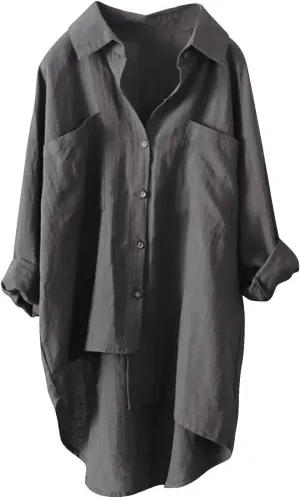Womens Linen Button Down Shirts Cotton Long Sleeved Shirt Blouse Women's Blouses Button-Down Shirts Dress Shirts