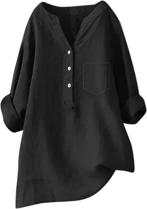 Womens Linen Button Down Shirts Cotton Long Sleeved Shirt Blouse Women's Blouses Button-Down Shirts Dress Shirts