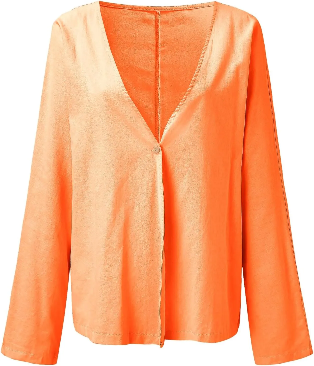 Womens Linen Cardigans Causal Long Sleeve V Neck Open Front Lightweight Spring Jacket Summer Solid Color Cover Ups